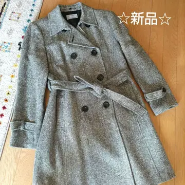 그레이 더블 브레스트 롱 코트