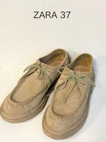 ZARA 베이지 천연 가죽 스웨이드 치로리안 왈라비 베이지 로퍼 37