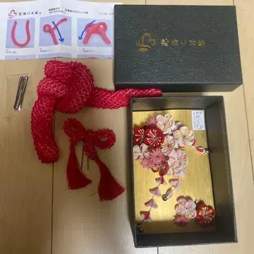 시치고산 꽃무늬 헤어콤 세트 빨강 핑크 하양 머리 장식