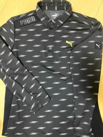 PUMA 패턴 피케 셔츠 블랙/그레이 긴팔