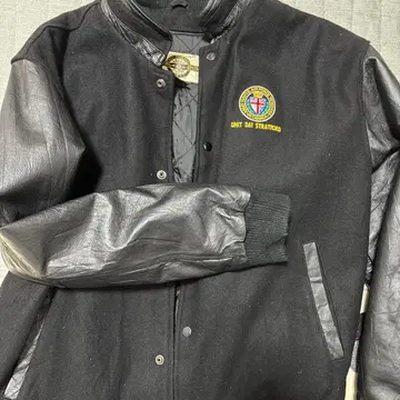 바시티 자켓 블랙 울 가죽 자수