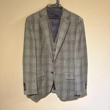 그레이 체크 무늬 비즈니스 자켓 베스트 포함 이탈리아제 원단