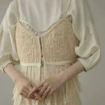 eaphi fringe crochet knit bustier ivory