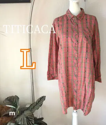 [ 인도산 ] 티티카카 오르테가 무늬 체크 셔츠 원피스 미디엄 기장