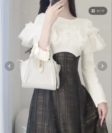 [ mily bilet ] 튤 프릴 디자인 도킹 원피스 (롱 기장)