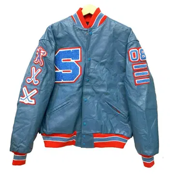 레어 80~90s USA제 Meca 올 가죽 바시티 자켓 L 사이즈