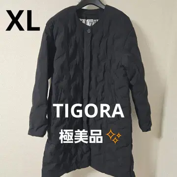 미사용 TIGORA 티고라 알루미늄 축열 패디드 노카라 코트 블랙