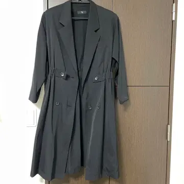 Ys 블랙 더블 브레스트 트렌치코트 빈티지 코트 원피스풍
