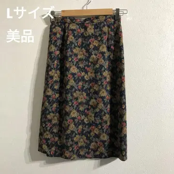 꽃무늬 종아리 기장 스커트 L 네이비 / 새상품급 / vintage