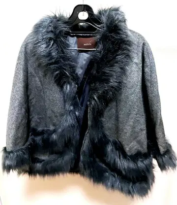 그레이 인조 모피 판초 코트 겨울 코트