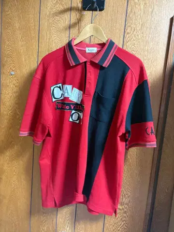 구제 의류 레드 블랙 피케 셔츠 반팔