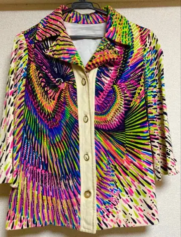 초초레어 빈티지 사이키 7부 소매 자켓 사이즈 L 민족 동양인 올 패턴