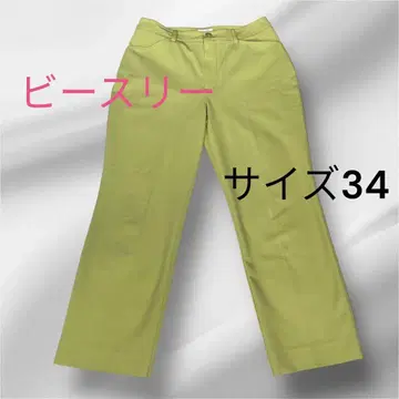 [ 34 ] 새상품급 비쓰리 여성용 테이퍼드 스트레치 팬츠 라임 그린