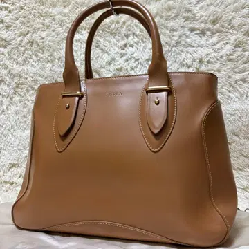 컨디션 최상 FURLA 토트백 가죽 더스트백 포함 자립형 지퍼 브라운