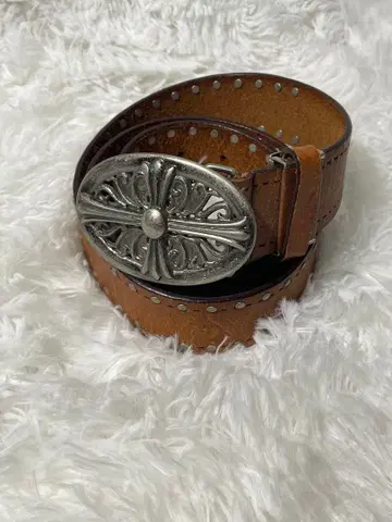 웨스턴 가죽 벨트 천연 가죽 스터드 대형 버클 엠보 카멜 브라운
