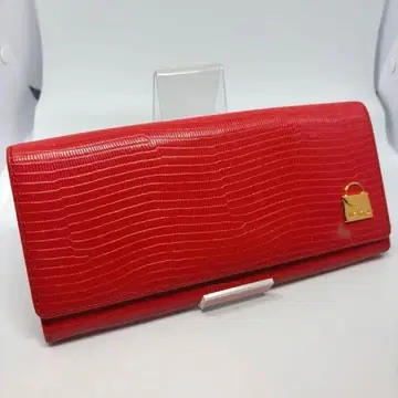 WAKO 긴자 와코 장지갑 레드 엠보 가죽 골드 금장 장식 여성용