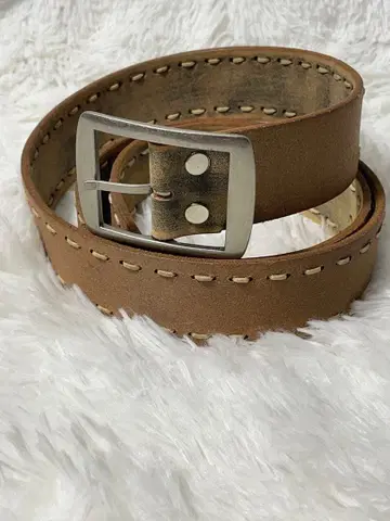 레어 Lee 천연 가죽 가죽 벨트 굵은 스티치 브라운 빈티지