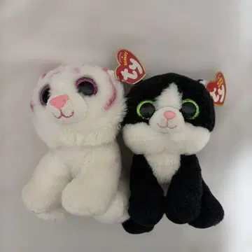 Ty 비니 베이비즈 봉제 인형 2개 세트 고양이 화이트 블랙