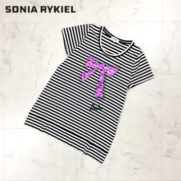 새상품급 소니아 리키엘 보더 리본 라메 프린트 T셔츠 모노톤 사이즈 40