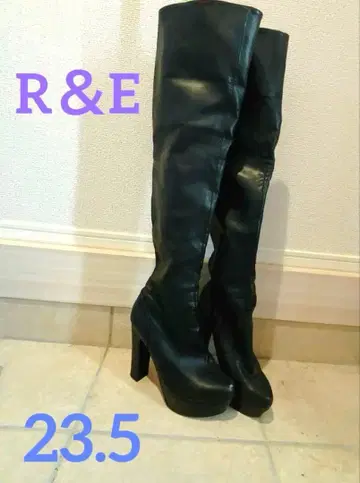 니하이 부츠 R&E 가죽 부츠 하이힐 블랙 롱 부츠
