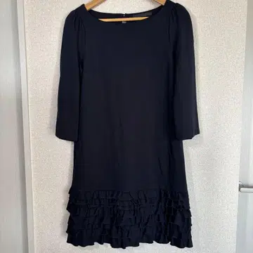 ANAYI 네이비 프릴 밑단 7부 소매 원피스