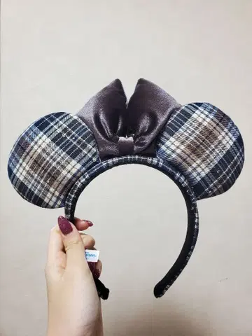 디즈니 체크 무늬 머리띠