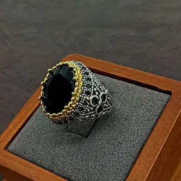 빈티지 실버 블랙 지르코니아 레트로 반지 14호