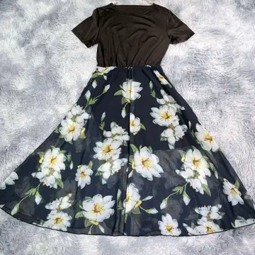 패션 반팔 롱 원피스 블랙 꽃무늬 봄/여름 얇은 소재 여성용