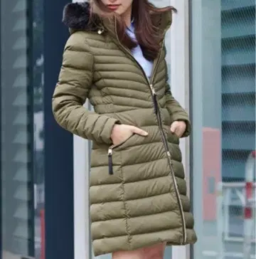 [새상품급] 올리브 그린 퍼 포함 롱 다운 자켓 타미힐피거