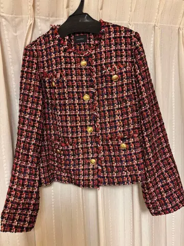 Gready Brilliant 체크 트위드 크루 자켓