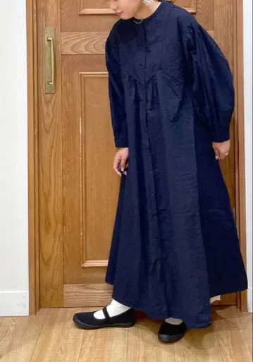 natural by clip 섀도우 체크 원피스 네이비