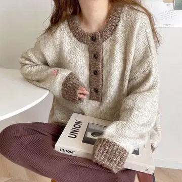 JaVa 자바 구제 의류풍 코디 2way 니트 풀오버 아이보리 겨울