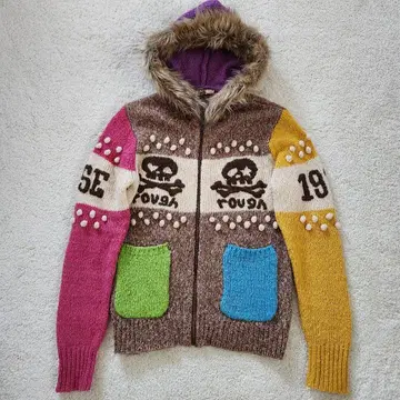 러프/라프 후드 보아 퍼 컬러풀 니트 후드티