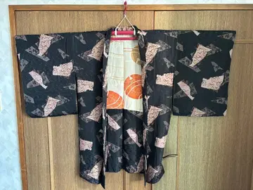 레어 금사 크레이프 원단 긴 겉옷 블랙 앤티크 다이쇼 로망 화장 66