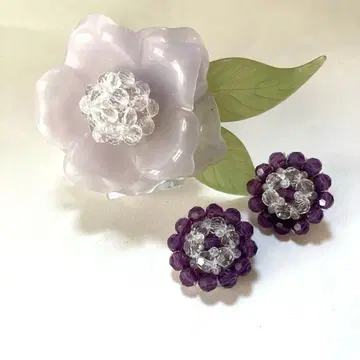 플로럴 보라색 브로치와 귀찌 세트