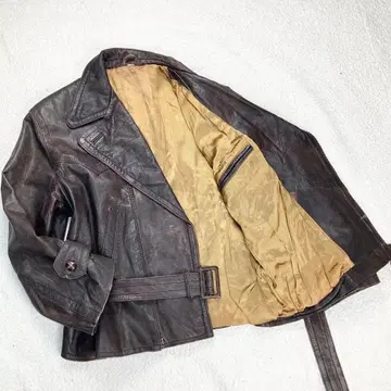 리얼 가죽 빈티지 라이더 자켓 더블 호두 버튼 안감 비금속 L