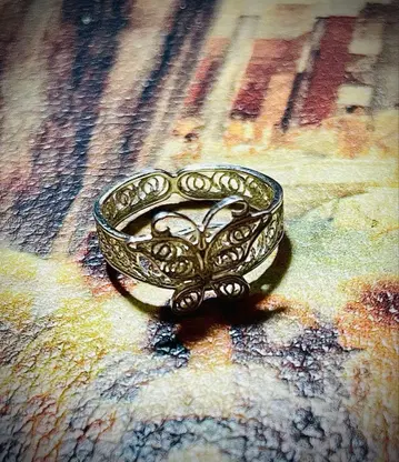 나비 모티브 시스루 반지 은선 세공 used 11호 정도 빈티지