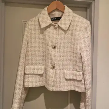 ZARA 테일러드 자켓 라메 트위드 화이트