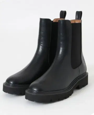 블랙 가죽 사이드 고어 부츠 통굽