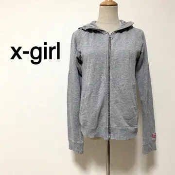 x-girl 그레이 컬러 멀티 컬러 지퍼 후드티