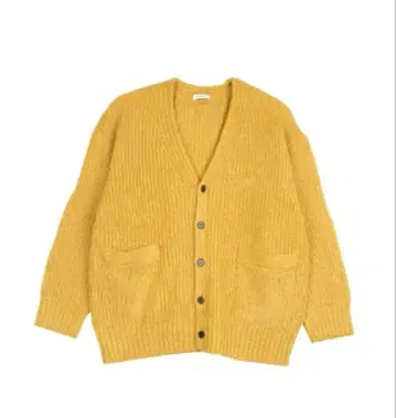 머스타드 니트 가디건 V넥 포켓 부착