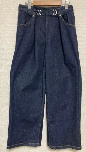 다크 블루 와이드 데님 팬츠 드로우 스트링 허리 조절 가능