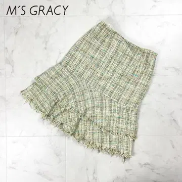새상품급 M'S GRACY 멀티 트위드 캉캉 스커트 그린 사이즈 38