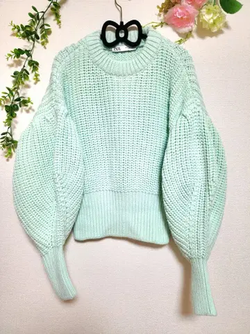 ZARA S 사이즈 루즈핏 연한 민트 청키 니트