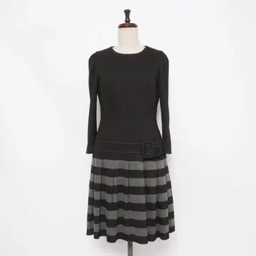 M'S GRACY 보더 스커트 벨트 부착 원피스 블랙 사이즈 38