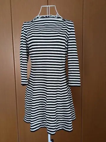 케이트 스페이드 스트라이프 패턴 7부 소매 플레어 원피스