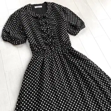 카네코 이사오 도트 도트 리본 블랙 폴리 원피스
