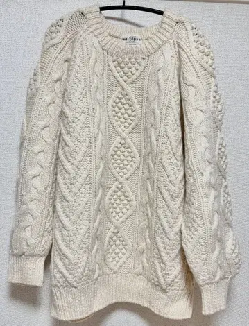 피셔맨 니트 구제 의류 아란 화이트 니트 케이블 스웨터 빈티지