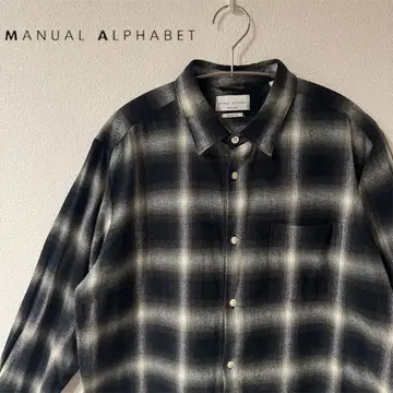 [ 새상품급 ] 옴브레 체크 셔츠 플란넬 셔츠 레이온 고배색 블랙 L