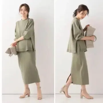 새상품급! SPICK & SPAN 니트 스커트 셋업 M 올리브